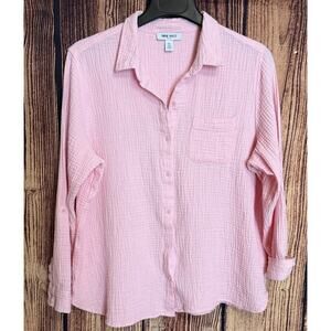 Nine West Pink Textured Cotton Button Down Plus Size Blouse, XXL, EUC